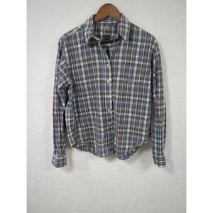 Cruel Girl Womens Shirt Long Sleeve Button Up Collared Green Blue Plaid L